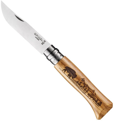 No.08 Oak Engraved Handle Folding Knife - Animalia-OPINEL USA