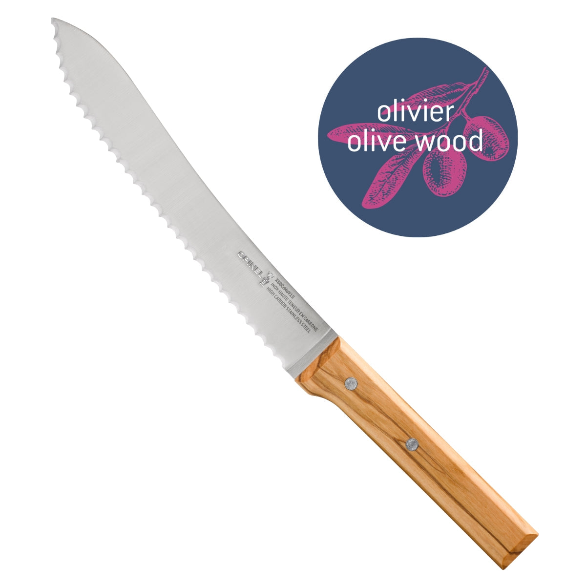 Parallele Serrated 8" Bread Knife - Olive Wood-OPINEL USA