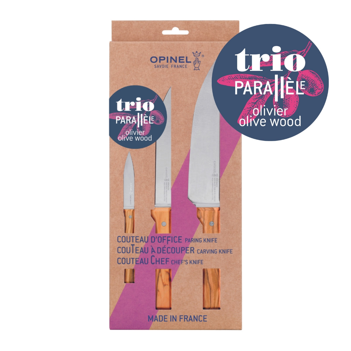 Parallele Trio Chef Knife Set - Olive Wood